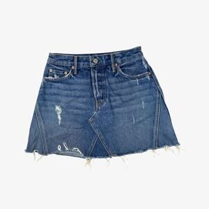 GRLFRND Mini denim blue skirt with frayed hem - size 24”